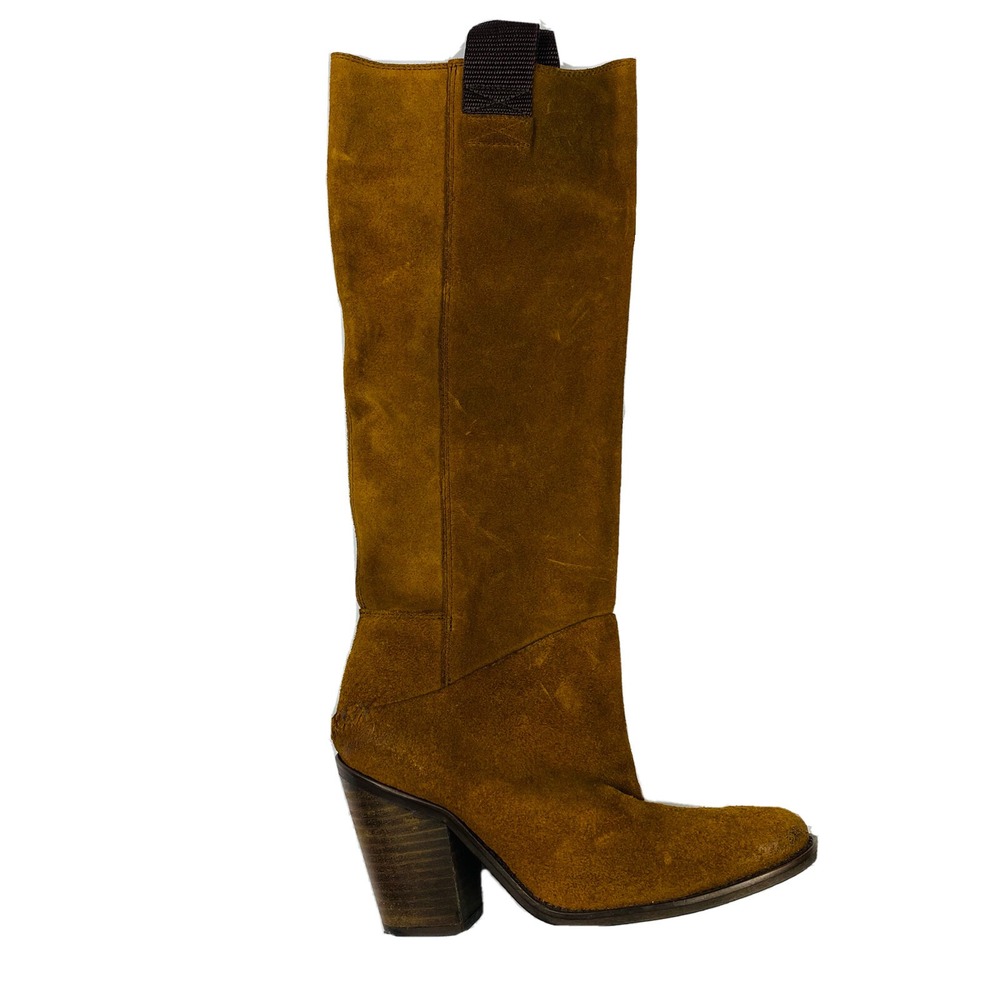 Free People Brown Suede Over The Knee Distressed Block Heel Boots Size 37 EUR